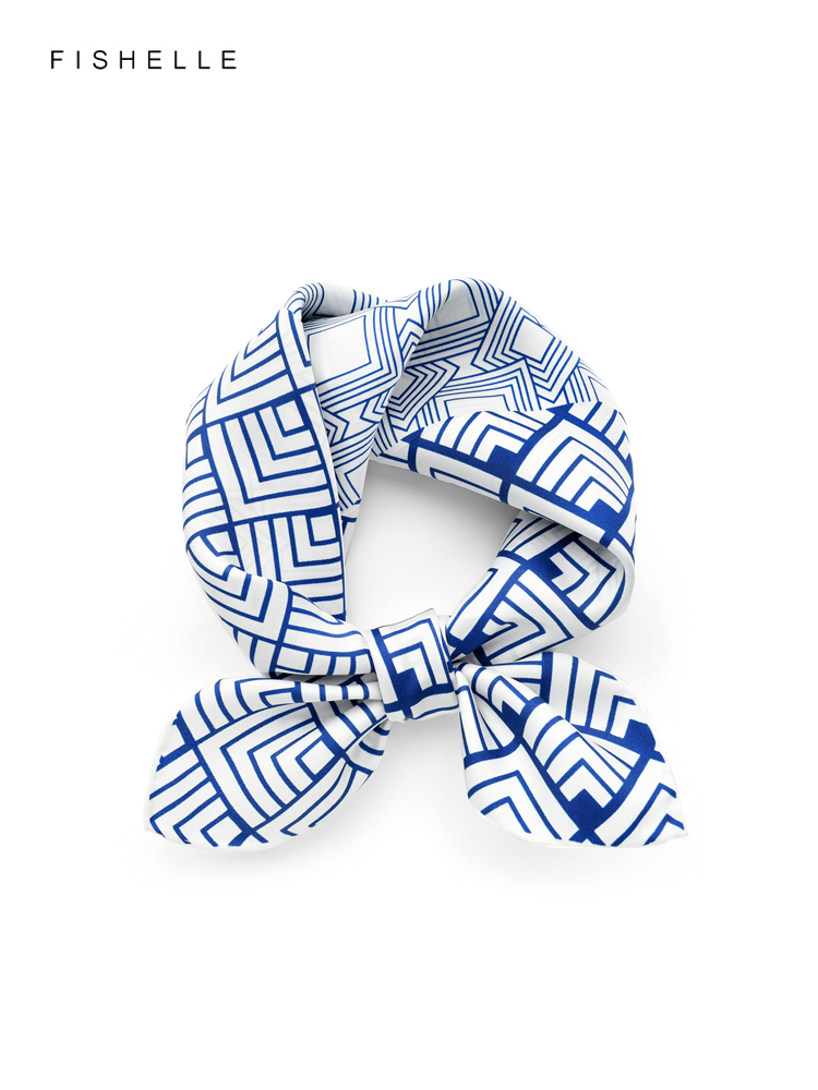 Ascot Neck Scarf - Geometrische Gedrukt Real Zijde Twill Sjaal